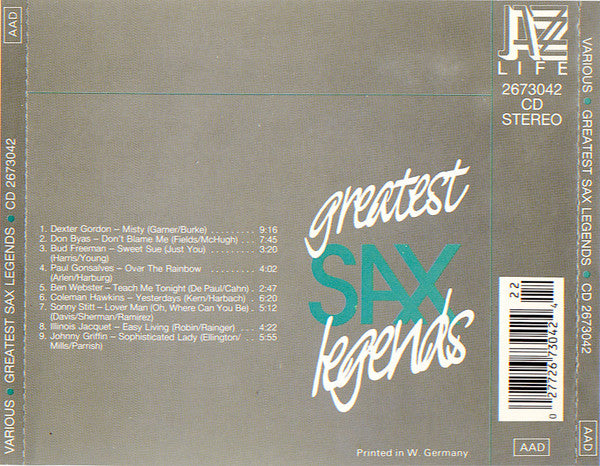 Various : Greatest Sax Legends (CD, Comp)