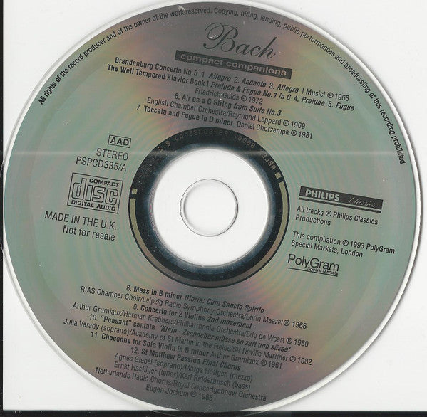 Bach* :  Compact Companions In Association With Classic FM (CD, Comp)