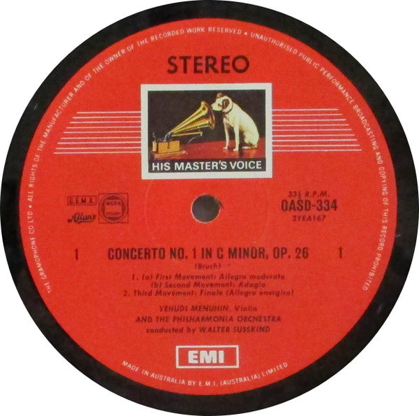 Mendelssohn* / Bruch* - Yehudi Menuhin, The Philharmonia Orchestra*  conductors  Walter Susskind, Efrem Kurtz : Concerto In E Minor, Op. 64 / Concerto No.1 In G Minor, Op. 26 (LP)