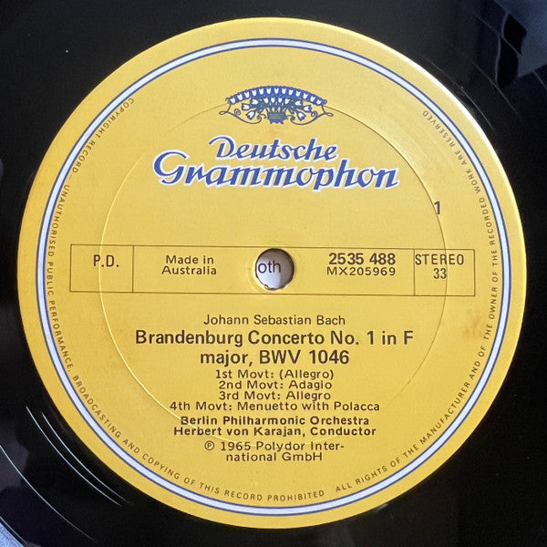 Johann Sebastian Bach - Berliner Philharmoniker, Herbert von Karajan : Brandenburg Concertos Nos. 1, 2 & 3 (LP, Album, RE)
