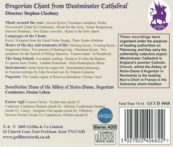 Westminster Cathedral Choir, Stephen Cleobury : Gregorian Chant  (CD, Album)