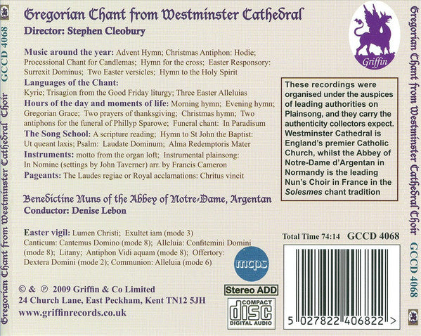 Westminster Cathedral Choir, Stephen Cleobury : Gregorian Chant  (CD, Album)