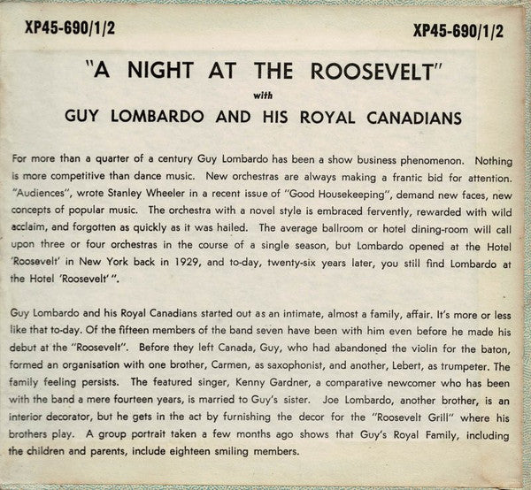 Guy Lombardo And His Royal Canadians : A Night At The Roosevelt (3x7", Album)