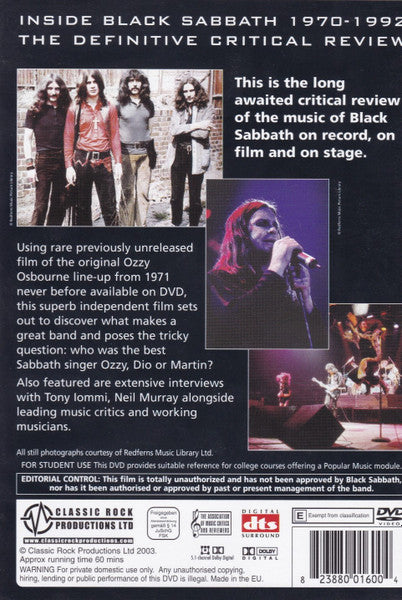 Black Sabbath : Inside Black Sabbath 1970–1992 (DVD-V, NTSC)