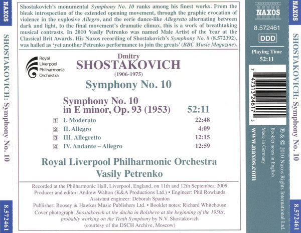 Dmitri Shostakovich - Royal Liverpool Philharmonic Orchestra / Vasily Petrenko : Symphony No. 10 (CD, Album)