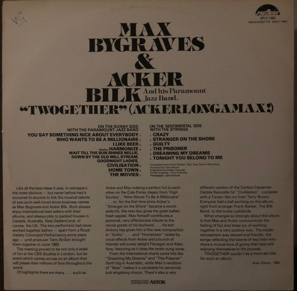 Max Bygraves, Acker Bilk, Acker Bilk And His Paramount Jazz Band : Twogether (LP, Album)