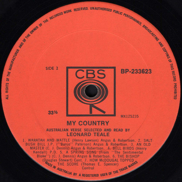 Leonard Teale : My Country (Australian Verse Selected And Read By Leonard Teale) (LP)