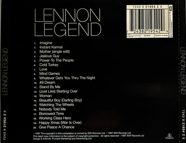 John Lennon : Lennon Legend (The Very Best Of John Lennon) (CD, Comp, RE)