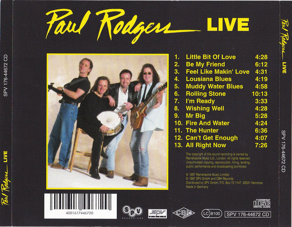 Paul Rodgers : Live - The Loreley Tapes (CD, Album)