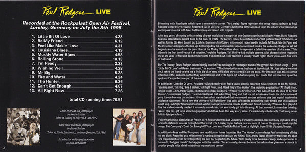 Paul Rodgers : Live - The Loreley Tapes (CD, Album)