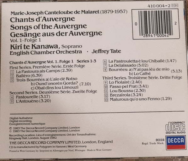 Kiri Te Kanawa, Canteloube*, English Chamber Orchestra, Jeffrey Tate : Chants D'Auvergne (Vol. 1: Series 1–3) (CD, Album)