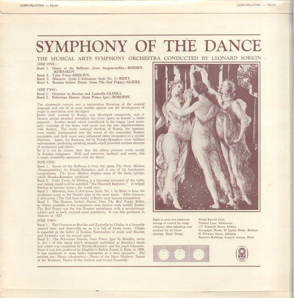 Musical Arts Symphony Orchestra Of New York Conducted By Leonard Sorkin : Symphony Of The Dance (LP, Club)