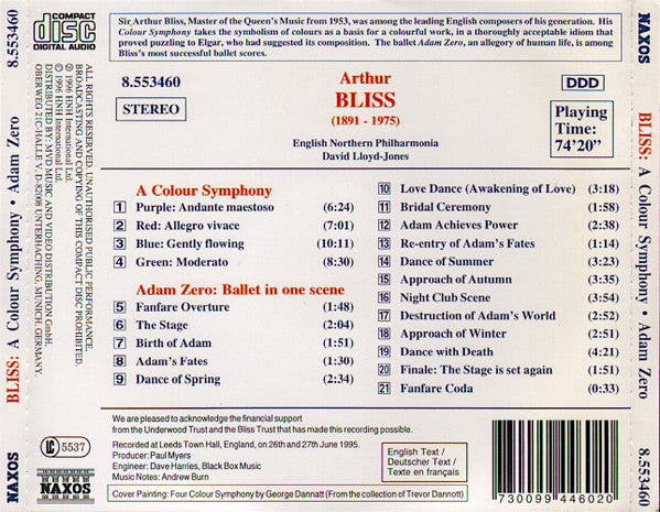 Bliss* / English Northern Philharmonia, David Lloyd-Jones : A Colour Symphony • Adam Zero (CD, Album)