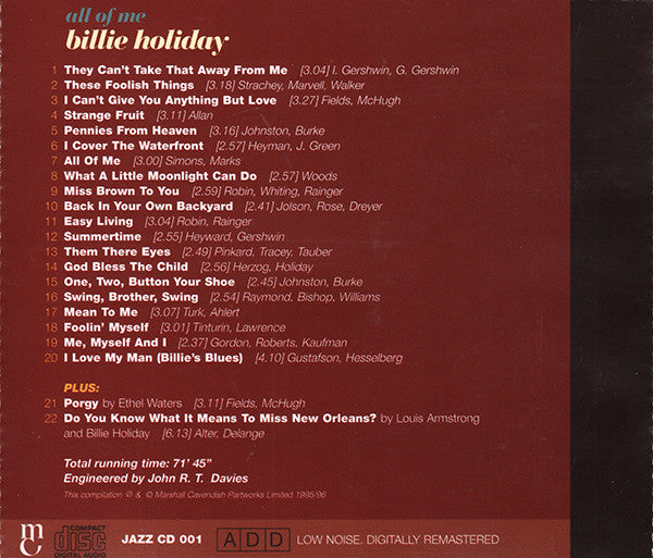Billie Holiday : All Of Me (CD, Comp, RM)