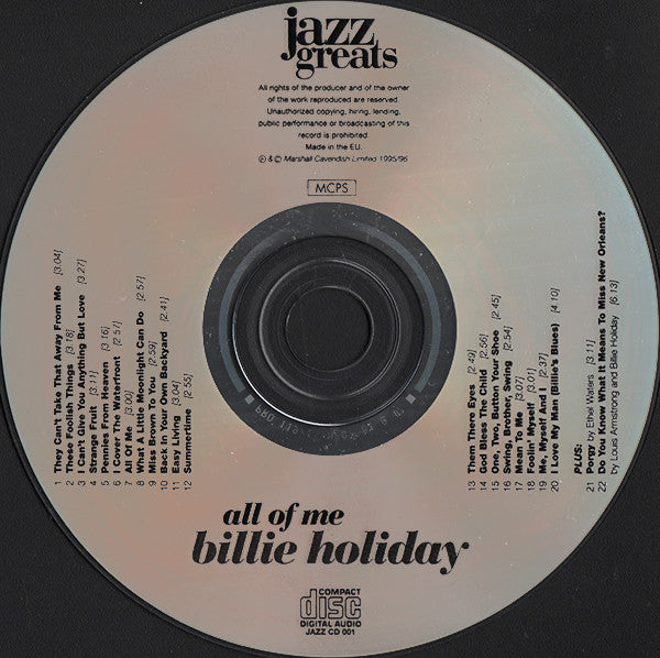 Billie Holiday : All Of Me (CD, Comp, RM)