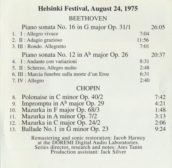 Emil Gilels : Legacy Vol. 3 - Live Performance, Helsinki Festival, August 24, 1975 (CD, RM)