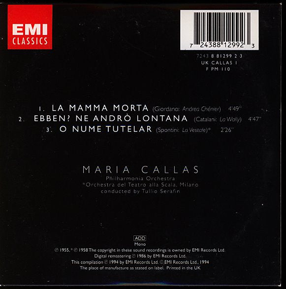 Maria Callas : La Mamma Morta & 2 Other Titles From The Motion Picture ' Philadelphia ' (CD, Maxi, Mono, Dig)