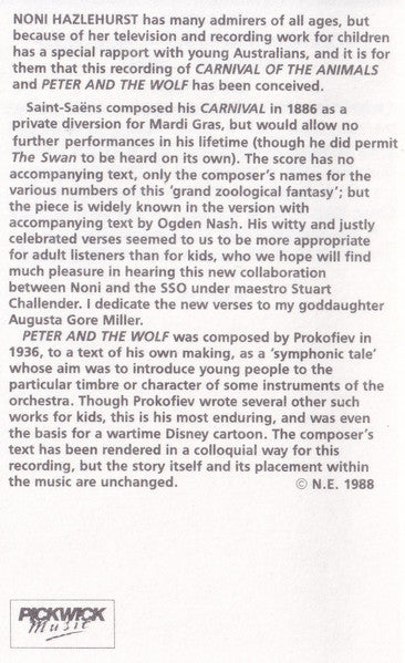 Noni Hazlehurst And The Sydney Symphony Orchestra : Peter And The Wolf / Carnival Of The Animals (Cass, Album)