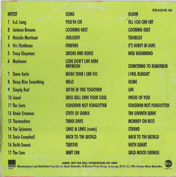 Various : Just The Music  (Brashs Sampler 1996) (CD, Promo, Smplr)