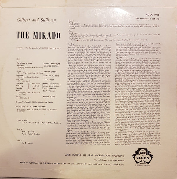 Gilbert & Sullivan - D'Oyly Carte Opera Company, D'Oyly Carte Opera Company, Isidore Godfrey : The Mikado (2xLP, Mono)