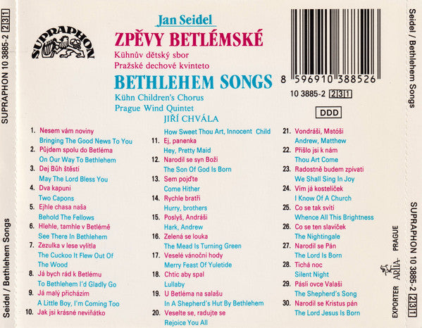 Jan Seidel - Kühnův Dětský Sbor, Pražské Dechové Kvinteto*, Jiří Chvála : Zpěvy Betlémské (Bethlehem Songs) (CD)