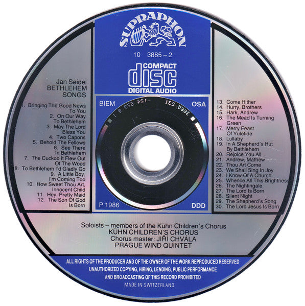 Jan Seidel - Kühnův Dětský Sbor, Pražské Dechové Kvinteto*, Jiří Chvála : Zpěvy Betlémské (Bethlehem Songs) (CD)