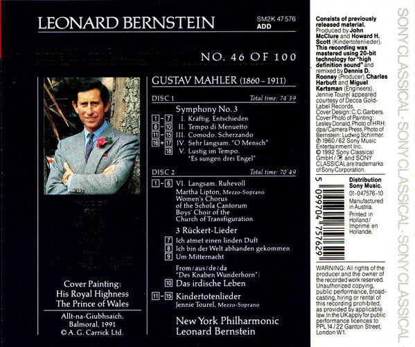 Gustav Mahler, New York Philharmonic, Leonard Bernstein, Jennie Tourel : Symphony No. 3 / Rückert Lieder / Kindertotenlieder (2xCD, Comp)