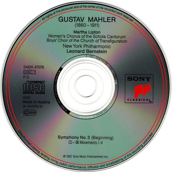 Gustav Mahler, New York Philharmonic, Leonard Bernstein, Jennie Tourel : Symphony No. 3 / Rückert Lieder / Kindertotenlieder (2xCD, Comp)