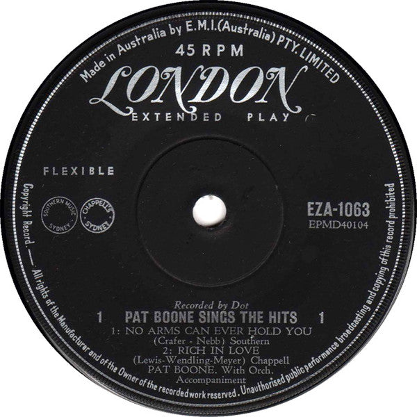 Pat Boone : Pat Boone Sings The Hits (7", EP, RP)