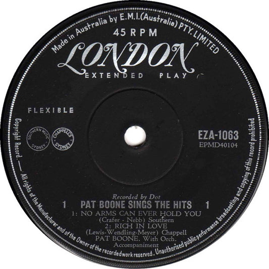 Pat Boone : Pat Boone Sings The Hits (7", EP, RP)