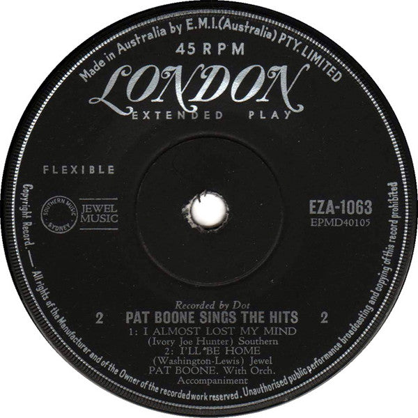 Pat Boone : Pat Boone Sings The Hits (7", EP, RP)