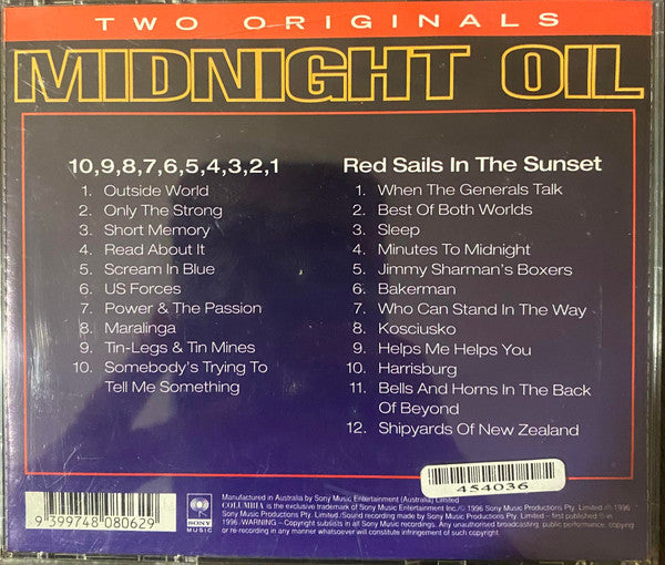Midnight Oil : 10, 9, 8, 7, 6, 5, 4, 3, 2, 1 + Red Sails In The Sunset (CD, Album, RE + CD, Album, RE + Box, Comp, RE, SME)
