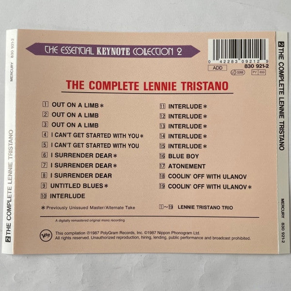 Lennie Tristano Trio : The Complete Lennie Tristano (CD, Comp)