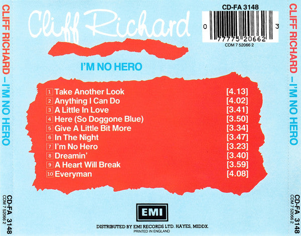 Cliff Richard : I'm No Hero (CD, Album, RE, Red)