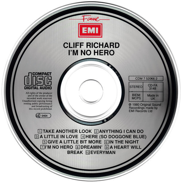 Cliff Richard : I'm No Hero (CD, Album, RE, Red)