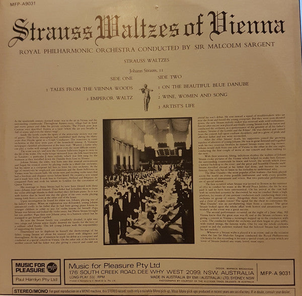 Strauss*  /  Royal Philharmonic Orchestra  /  Sir Malcolm Sargent : Strauss Waltzes of Vienna (LP, Mono)