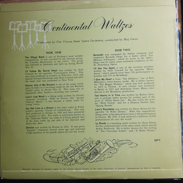 Orchester Der Wiener Staatsoper Conducted By Reg Owen : Continental Waltzes (LP, Mono)