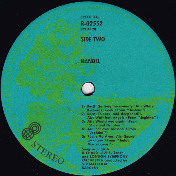 Georg Friedrich Händel / Richard Lewis (3) (Tenor) With Sir Malcolm Sargent Conducting London Symphony Orchestra : Where'er You Walk - Favourite Airs From Handel (LP, Album, Club, RE)