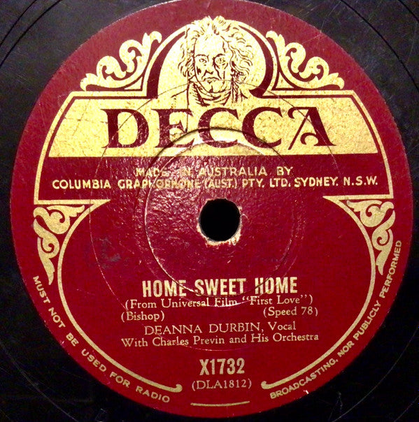 Deanna Durbin With Charles Previn And His Orchestra : Because / Home Sweet Home (Shellac, 10")