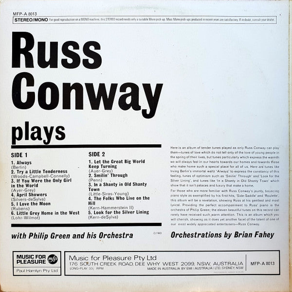 Russ Conway : Russ Conway Plays (LP, Album)