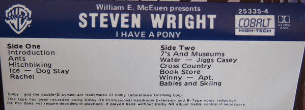 Steven Wright (2) : I Have A Pony (Cass, Album, Cob)