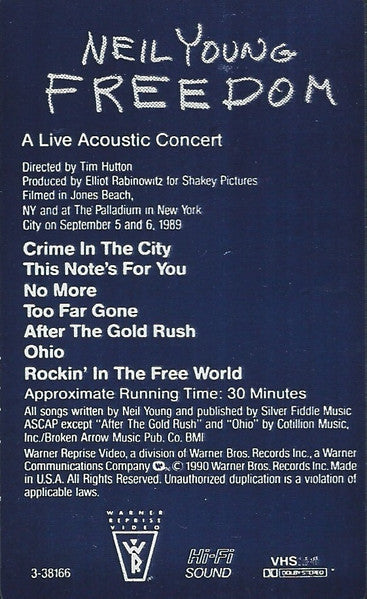 Neil Young : Freedom (A Live Acoustic Concert) (VHS)