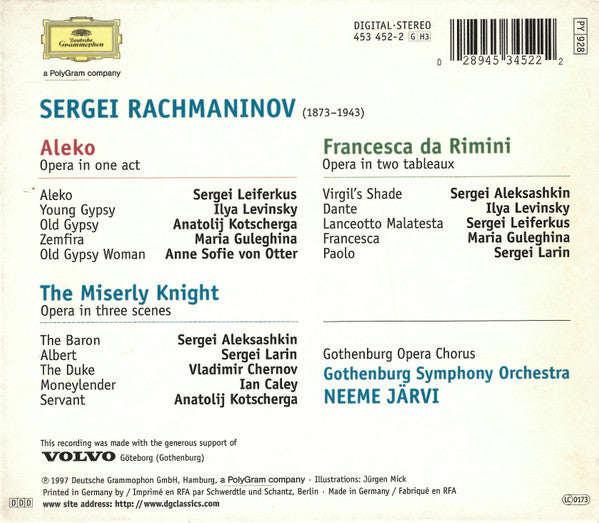 Sergei Vasilyevich Rachmaninoff – Göteborgs Symfoniker, Neeme Järvi : Aleko · Francesca Da Rimini · The Miserly Knight (CD, Album + CD, Album + CD, Album + Box, Comp)