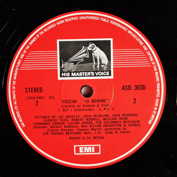 Puccini*, Victoria De Los Angeles, Jussi Björling, Lucine Amara, Robert Merrill, Giorgio Tozzi, John Riordan, Fernando Corena, Sir Thomas Beecham : La Bohème (2xLP, RE, RM + Box)
