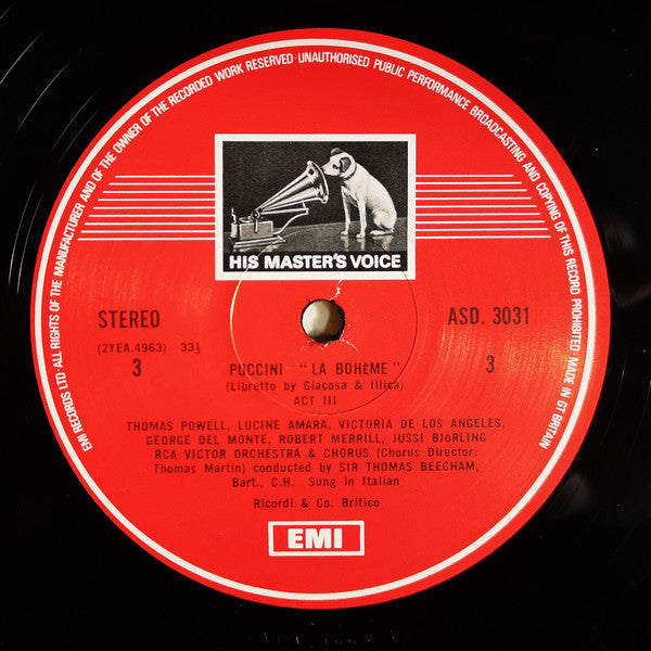 Puccini*, Victoria De Los Angeles, Jussi Björling, Lucine Amara, Robert Merrill, Giorgio Tozzi, John Riordan, Fernando Corena, Sir Thomas Beecham : La Bohème (2xLP, RE, RM + Box)