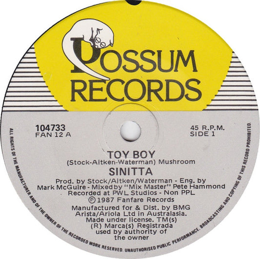 Sinitta : Toy Boy (7", Single, RE)