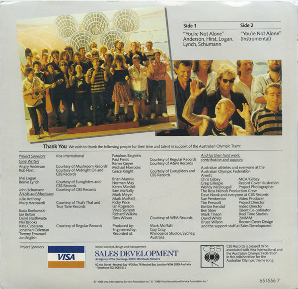 Australian Olympians : You're Not Alone (The Official Olympic Team Song) (7", Single)