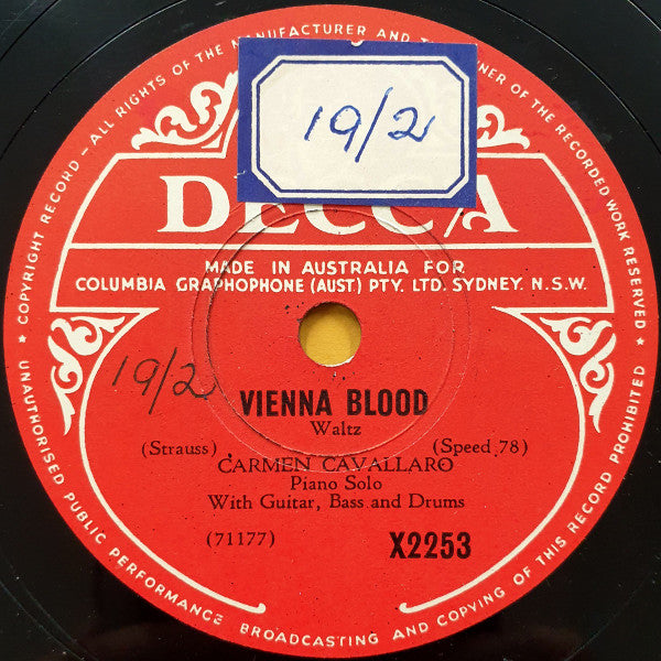 Carmen Cavallaro : Vienna Blood / Artists' Life (Shellac, 10")
