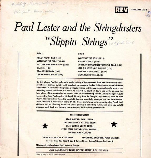 Paul Lester (2) And Paul Lester And His Stringdusters    U* : Slippin' Strings (12", Album)