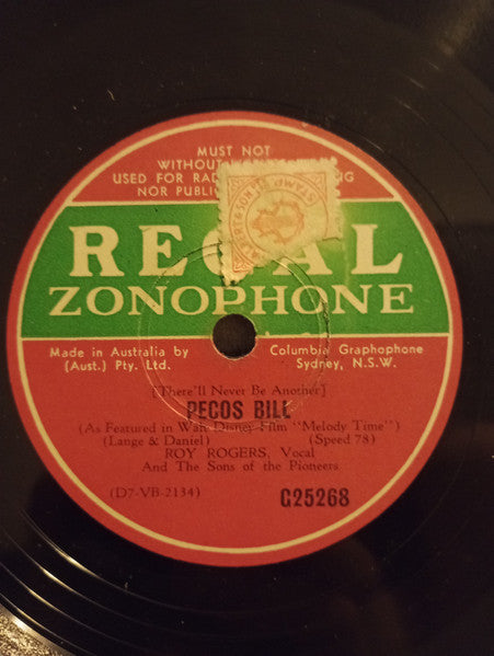 Roy Rogers (3), The Sons Of The Pioneers : Blue Shadows On The Trail / (There'll Never Be Another) Pecos Bill (Shellac, 10")